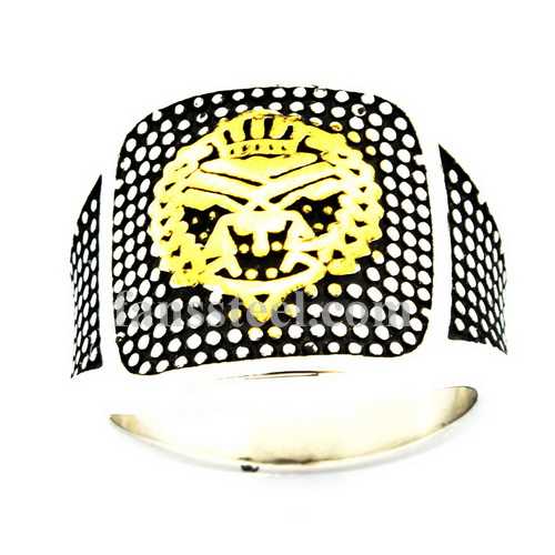 FSR13W22 dotted king lion head outline signet ring - Click Image to Close